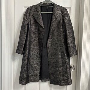 Eileen Fisher Faceted Organic Cotton Metallic Black Tweed Open Jacquard Coat Med
